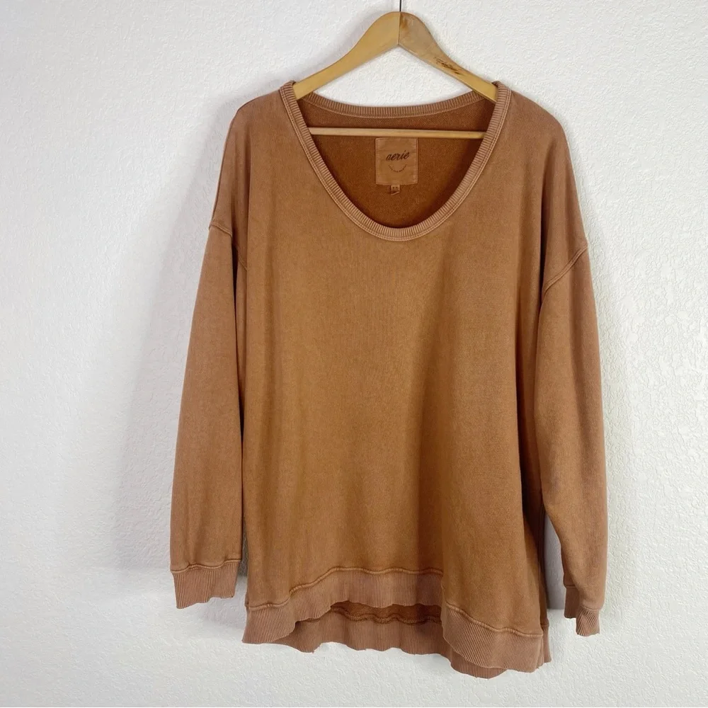 Aerie Burnt Orange Tan Oversized Pullover Sweater